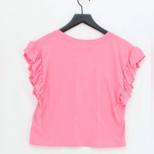 Zara relaxed bubble gum pink Barbiecore ruffle sleeve tee minimalist simple M